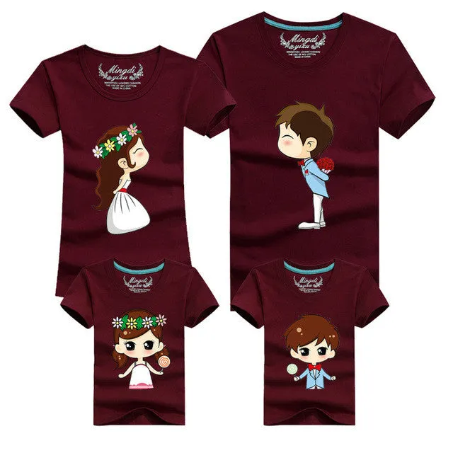 1 Piece Family Matching Outfits Mother Father Son Daughter Cartoon Bride Bridegroom Print Women Men Children Boy Girl T shirt