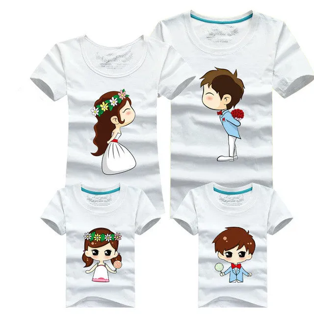 1 Piece Family Matching Outfits Mother Father Son Daughter Cartoon Bride Bridegroom Print Women Men Children Boy Girl T shirt