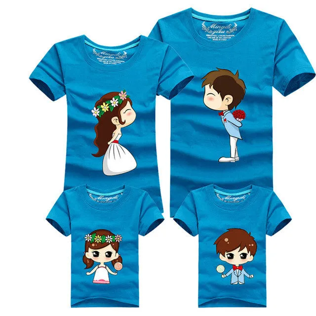 1 Piece Family Matching Outfits Mother Father Son Daughter Cartoon Bride Bridegroom Print Women Men Children Boy Girl T shirt