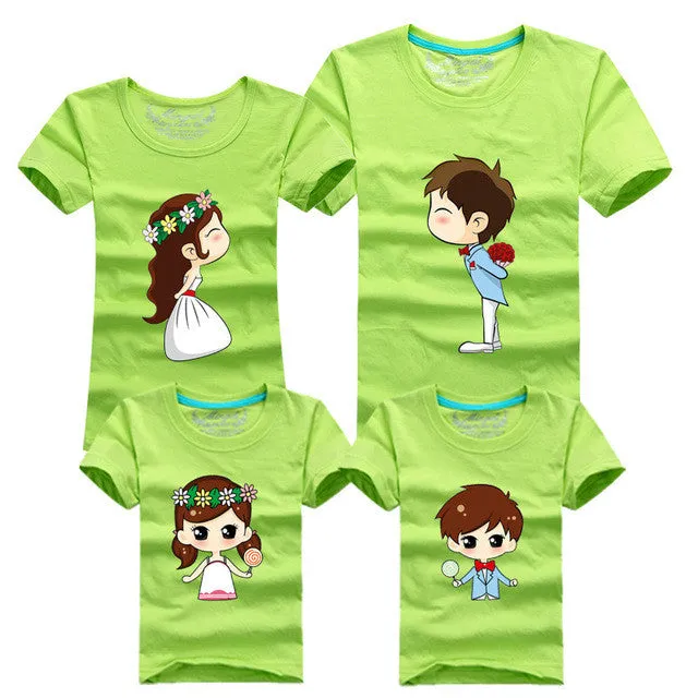 1 Piece Family Matching Outfits Mother Father Son Daughter Cartoon Bride Bridegroom Print Women Men Children Boy Girl T shirt