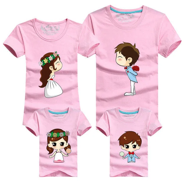 1 Piece Family Matching Outfits Mother Father Son Daughter Cartoon Bride Bridegroom Print Women Men Children Boy Girl T shirt