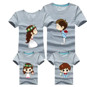 1 Piece Family Matching Outfits Mother Father Son Daughter Cartoon Bride Bridegroom Print Women Men Children Boy Girl T shirt