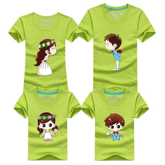 1 Piece Family Matching Outfits Mother Father Son Daughter Cartoon Bride Bridegroom Print Women Men Children Boy Girl T shirt