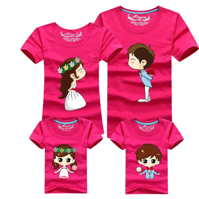 1 Piece Family Matching Outfits Mother Father Son Daughter Cartoon Bride Bridegroom Print Women Men Children Boy Girl T shirt