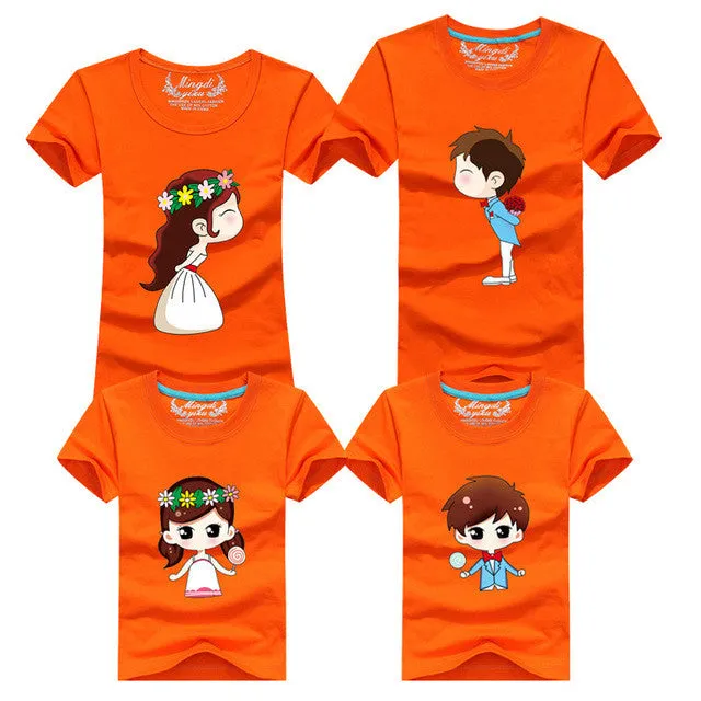 1 Piece Family Matching Outfits Mother Father Son Daughter Cartoon Bride Bridegroom Print Women Men Children Boy Girl T shirt