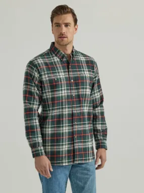 112330381- Wrangler Men’s Rugged Wear LS Flannel Plaid Dutton-Down Shirt - Green Orange