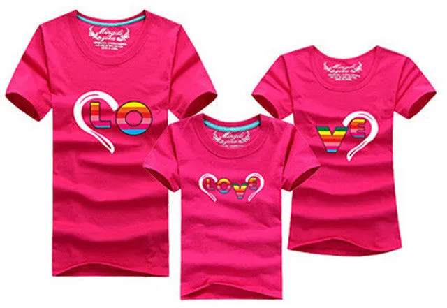 1pc 2016 Fashion Family Matching Outfits Heart-shaped T-shirt 12 Colors Korean family clothes mother father daughter Son clothes