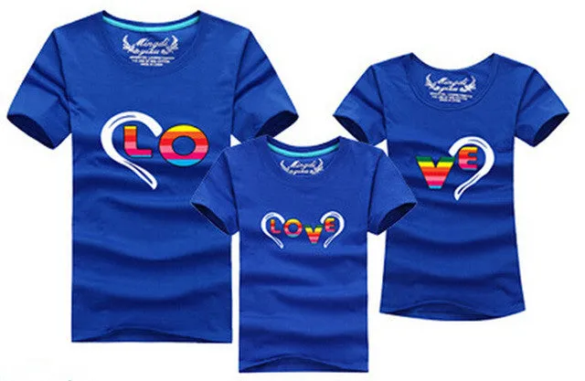 1pc 2016 Fashion Family Matching Outfits Heart-shaped T-shirt 12 Colors Korean family clothes mother father daughter Son clothes