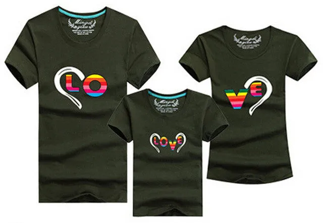 1pc 2016 Fashion Family Matching Outfits Heart-shaped T-shirt 12 Colors Korean family clothes mother father daughter Son clothes