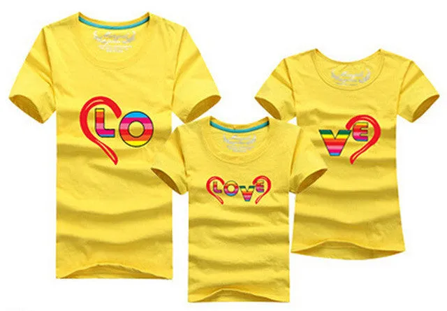 1pc 2016 Fashion Family Matching Outfits Heart-shaped T-shirt 12 Colors Korean family clothes mother father daughter Son clothes