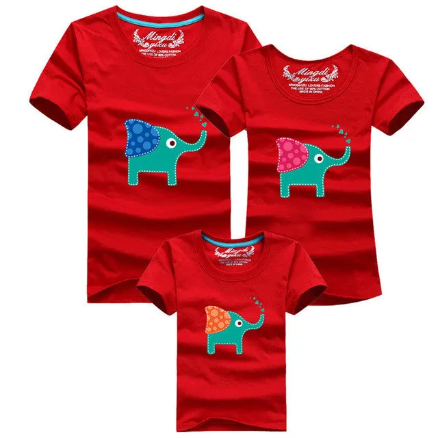 1Piece New Family Look Cartoon elephant T Shirts 8 Colors Summer Family Matching Clothes Father & Mother & Kids Cartoon Outfits