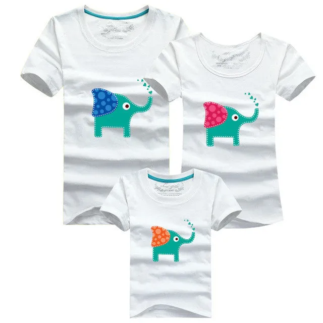 1Piece New Family Look Cartoon elephant T Shirts 8 Colors Summer Family Matching Clothes Father & Mother & Kids Cartoon Outfits