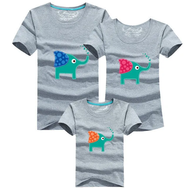 1Piece New Family Look Cartoon elephant T Shirts 8 Colors Summer Family Matching Clothes Father & Mother & Kids Cartoon Outfits