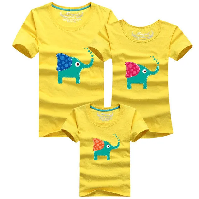 1Piece New Family Look Cartoon elephant T Shirts 8 Colors Summer Family Matching Clothes Father & Mother & Kids Cartoon Outfits