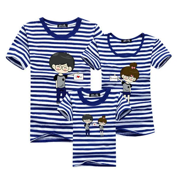 1piece New Fashion Family Matching Outfits T-shirt For mother father Baby Family fitted short-sleeved Navy Stripped Family Shirt