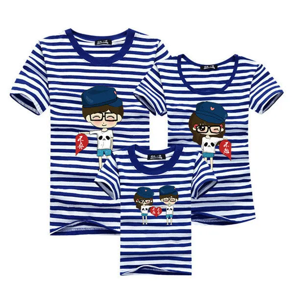 1piece New Fashion Family Matching Outfits T-shirt For mother father Baby Family fitted short-sleeved Navy Stripped Family Shirt