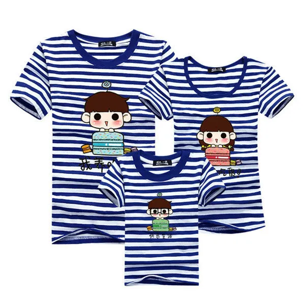 1piece New Fashion Family Matching Outfits T-shirt For mother father Baby Family fitted short-sleeved Navy Stripped Family Shirt