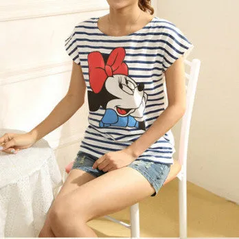 2015 New t-shirt Women tops tees women Loose cartoon t shirt Short Sleeve Women's batwing sleeve summer Printed T Shirts