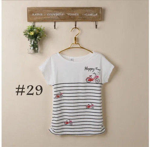 2015 New t-shirt Women tops tees women Loose cartoon t shirt Short Sleeve Women's batwing sleeve summer Printed T Shirts