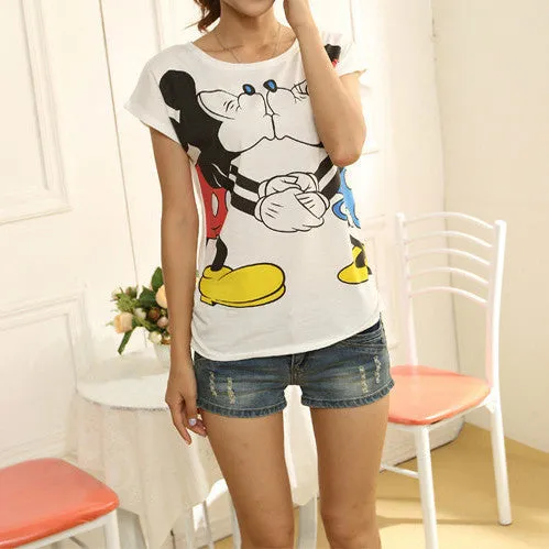 2015 New t-shirt Women tops tees women Loose cartoon t shirt Short Sleeve Women's batwing sleeve summer Printed T Shirts