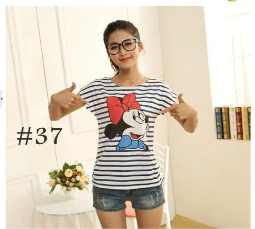 2015 New t-shirt Women tops tees women Loose cartoon t shirt Short Sleeve Women's batwing sleeve summer Printed T Shirts