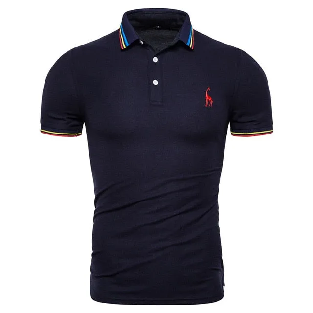 2019 Brand Quality Polo Giraffe Cotton Mens Polos Casual Short Sleeve Polo Shirt Men Stand Collar Classical Deer Polos Men