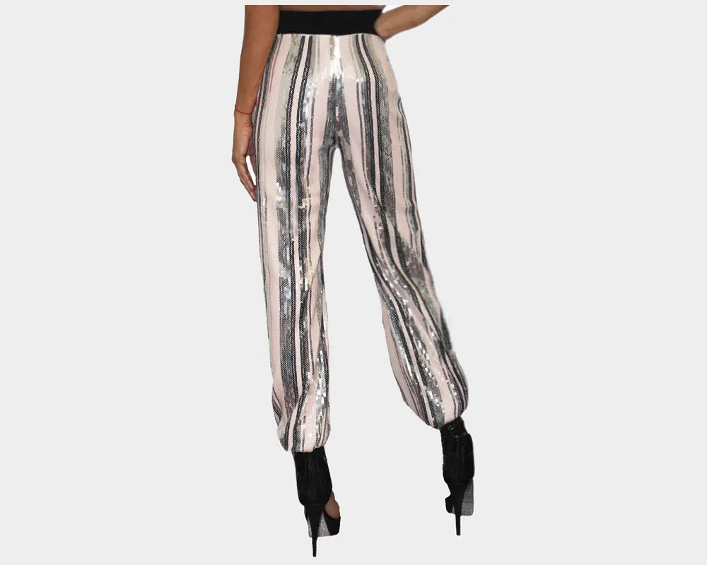 85 Silver Sequins Streak Weekender pull-on Pants - The Bond Street