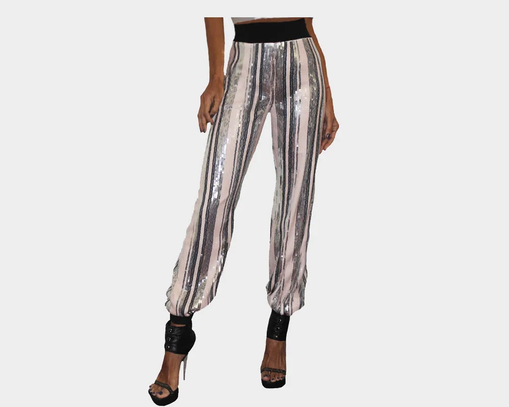 85 Silver Sequins Streak Weekender pull-on Pants - The Bond Street