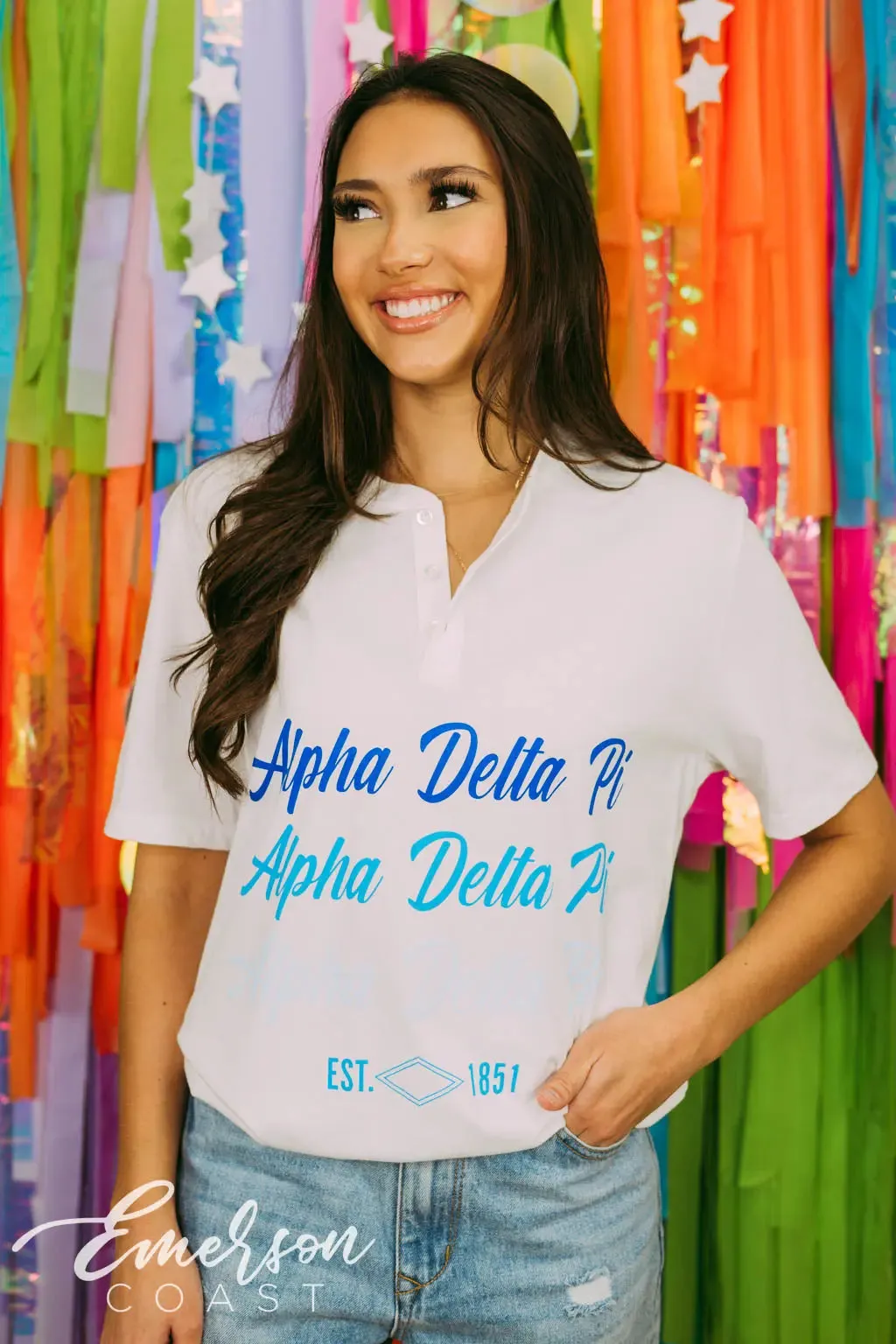 Alpha Delta Pi Repeating Short Sleeve Henley