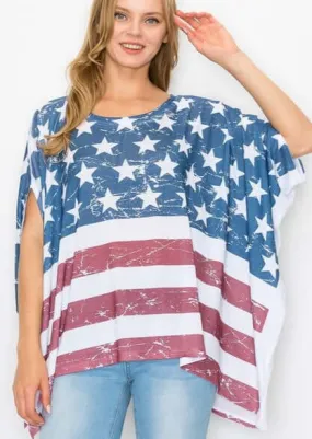 American Flag Print Oversized Poncho Made in USA