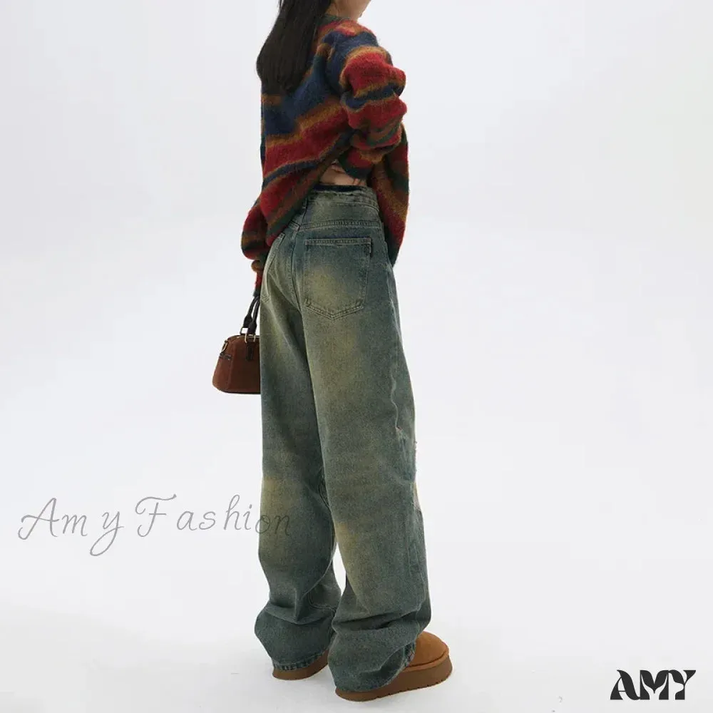 Amy Fashion - Wide Y2k Vintage Baggy Distressed Streetwear Denim Jean