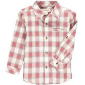 Atwood Coral, White & Blue Plaid Long Sleeve Woven Shirt - Select Size