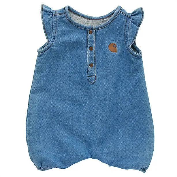 Baby Girls' Short-Sleeve Denim Henley Romper CM9750