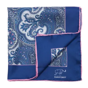 Berlin Paisley Silk Pocket Square, Blue / White