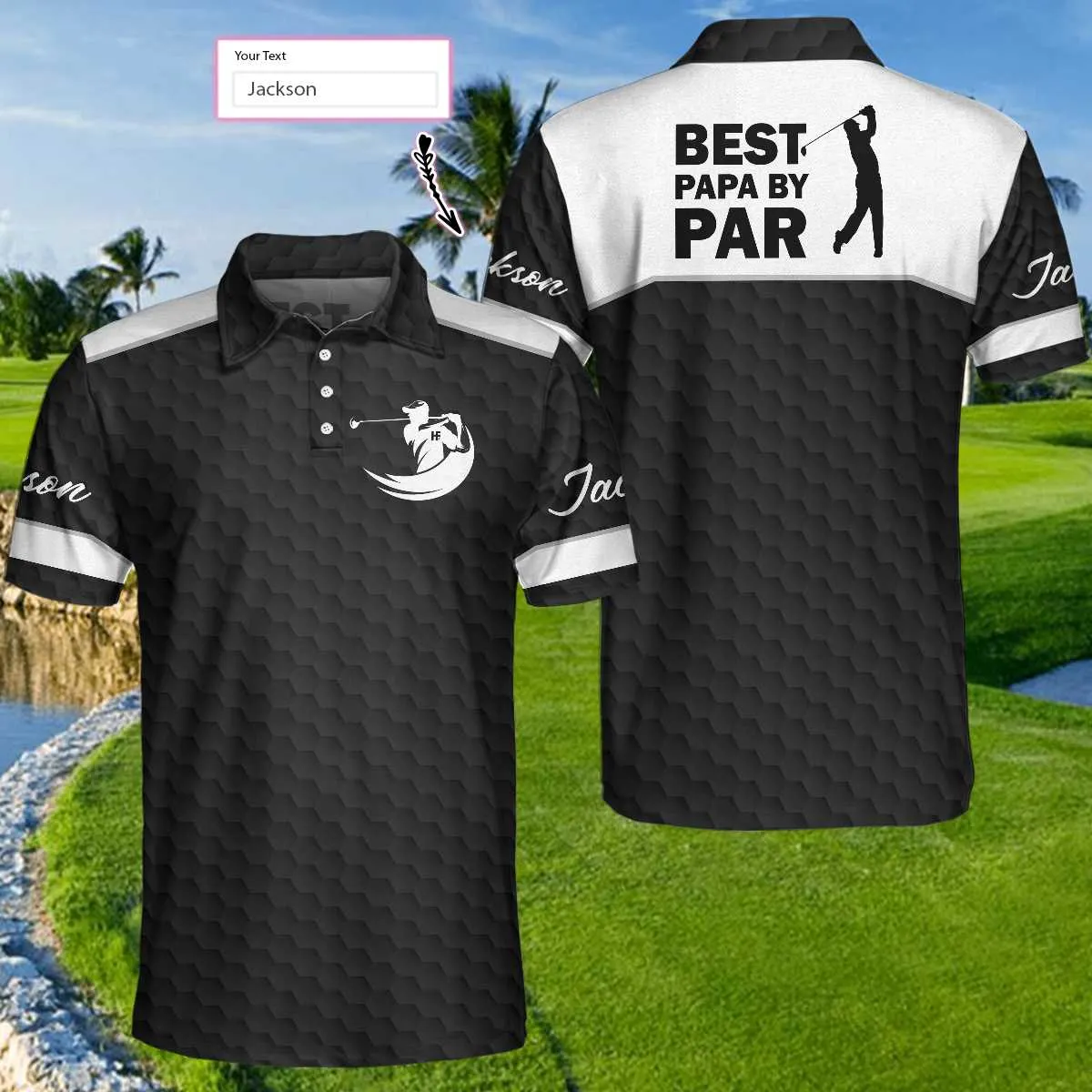 Best Papa By Par Black Golf Pattern Custom Polo Shirt, Personalized Polo Shirt, Best Golf Shirt For Men