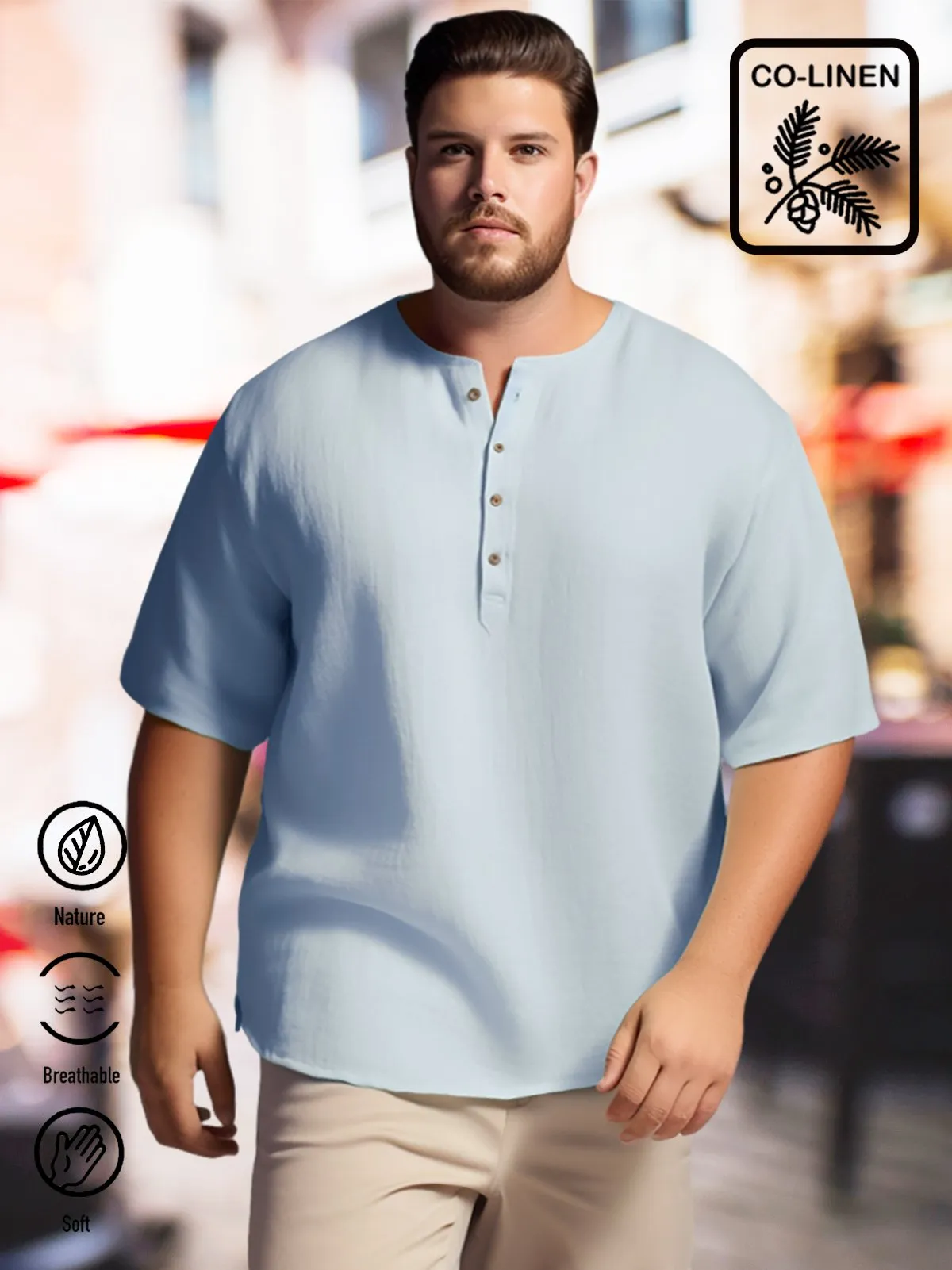 Big & Tall Cotton-Linen Casual Henley Shirt Men's Shirts