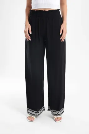 Black Pants with Embroidery Hem