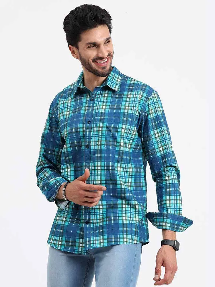 Blue Green Checks Printed Full Sleeve Shirt