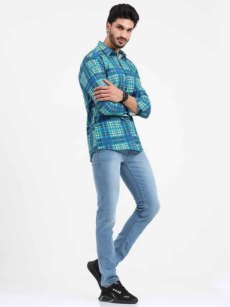 Blue Green Checks Printed Full Sleeve Shirt