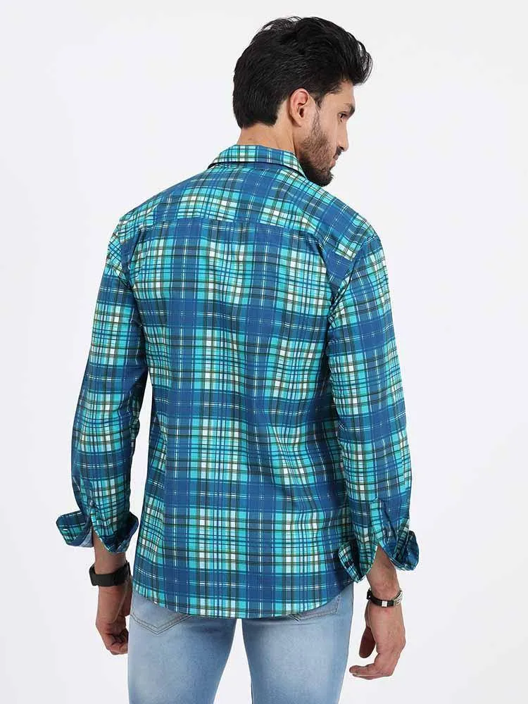 Blue Green Checks Printed Full Sleeve Shirt