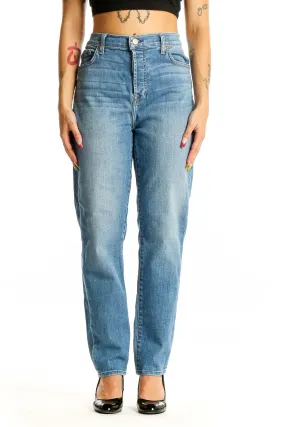 Blue High-Waisted Straight Leg Jeans