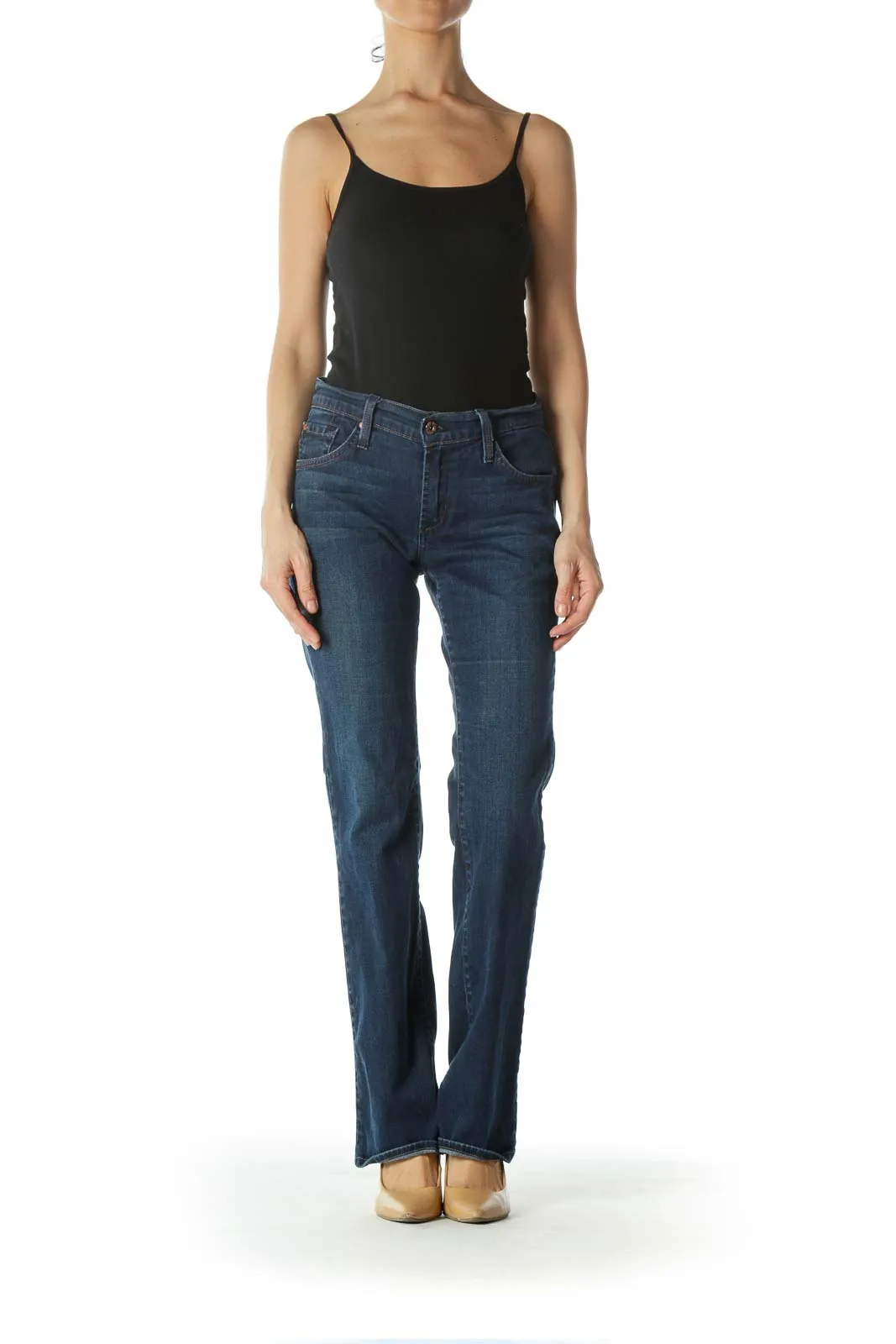 Blue Mid-Rise Boot-Cut Jeans