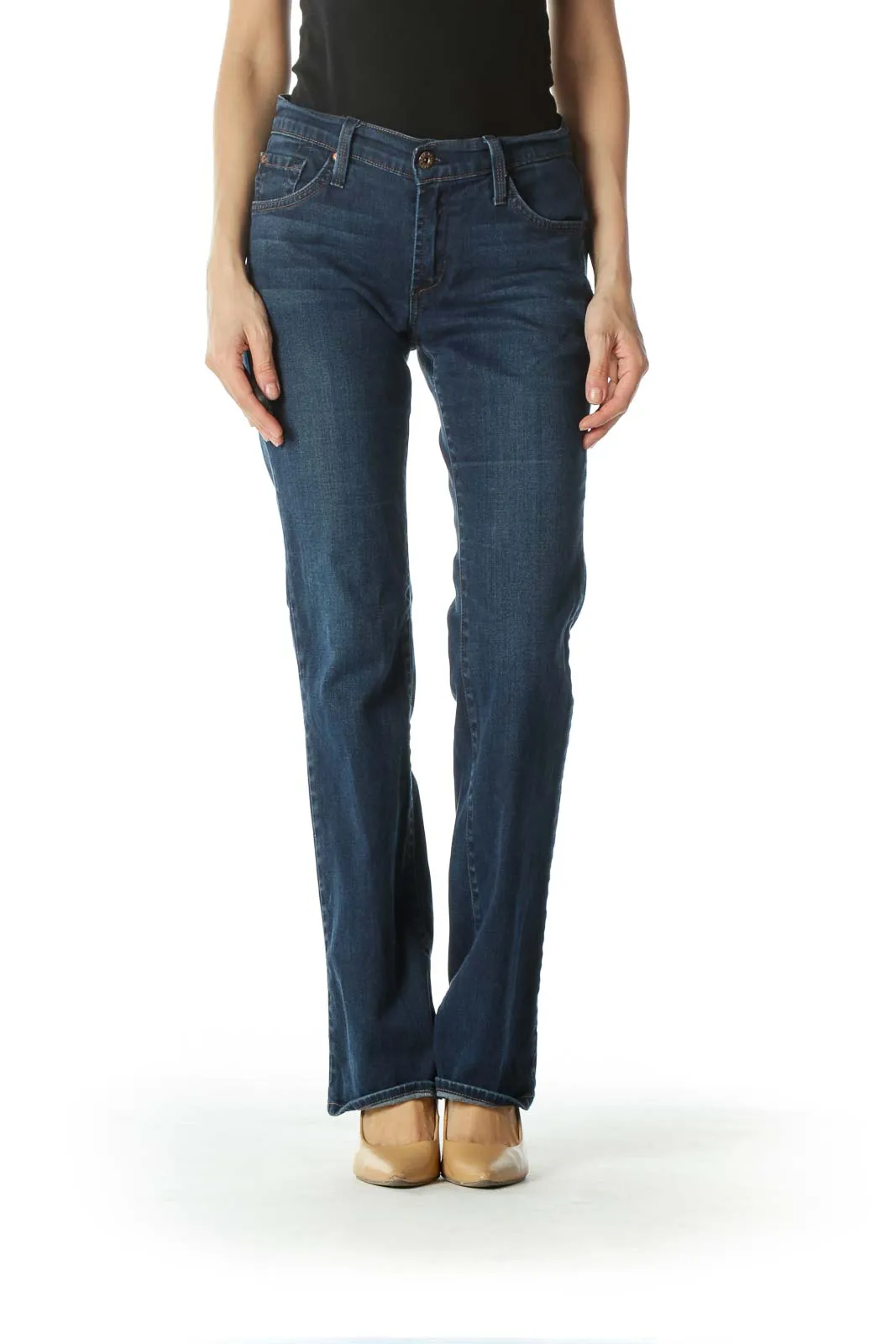 Blue Mid-Rise Boot-Cut Jeans