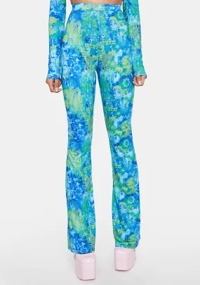 Blue Printed Becky Flare Pants