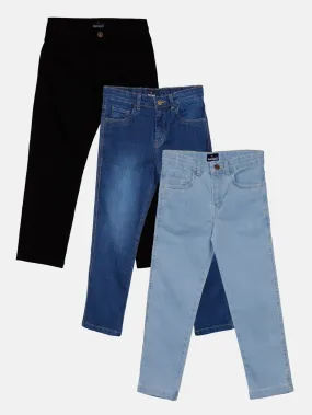 Boys Pack of 3 Denim Full Length Washed Jeans With Stretch