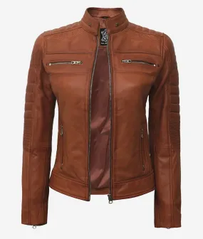 Brown Cafe Racer Leather Jacket Womens