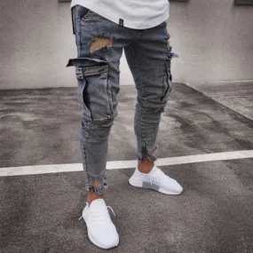 Casual Frayed Slim Fit Denim Pants