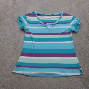 Columbia Women T Shirt Top Split V Neck Omni Wick Advanced Evaporation Blue SZ M