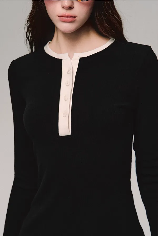 Contrast Trim Henley Top