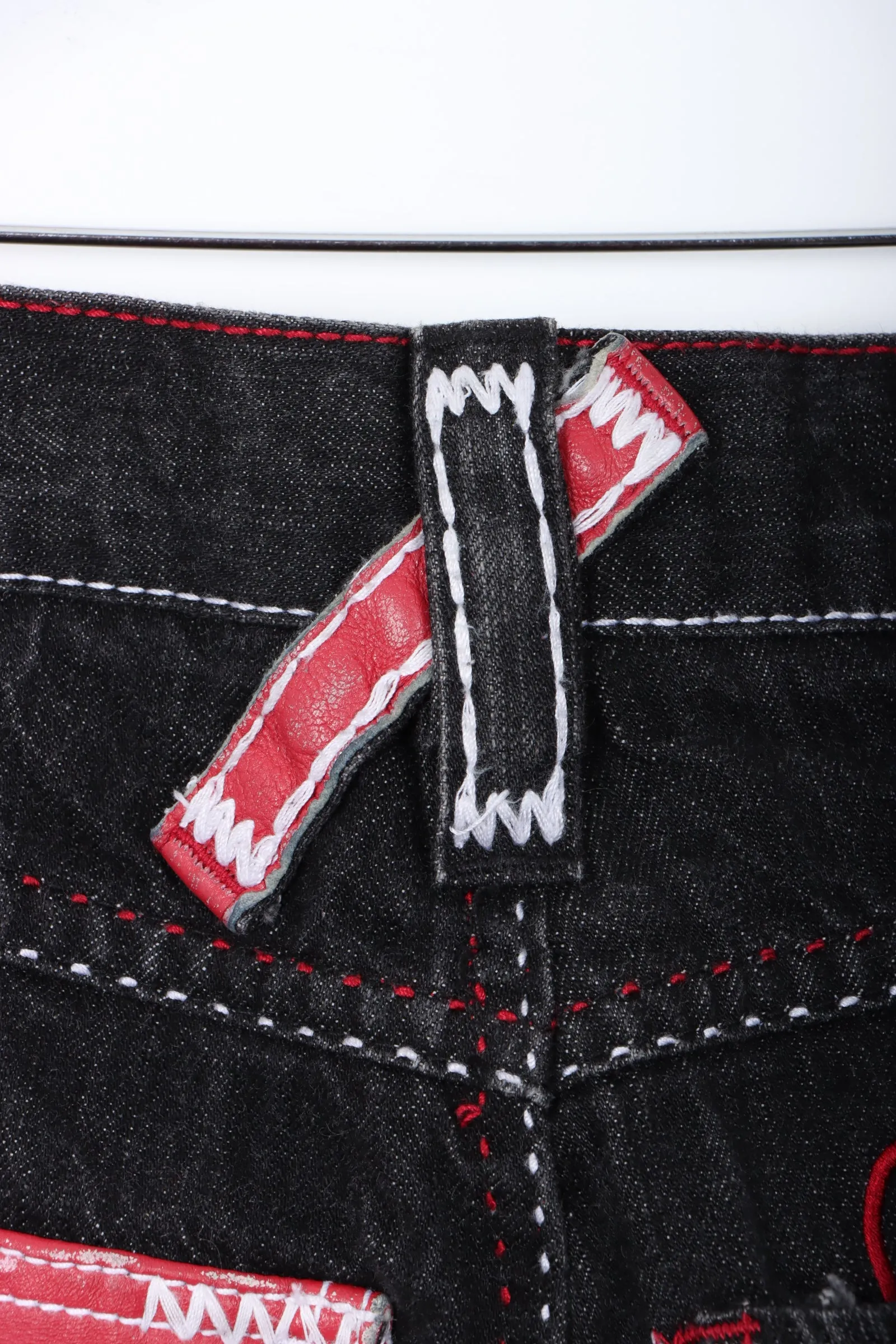 COOGI Limited Edition Y2K Red Leather Embroidered Jeans (34x34)